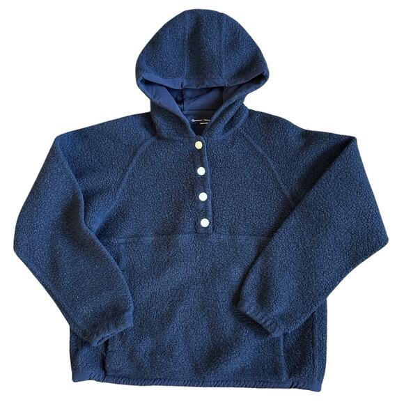 Women’s Outdoor Voices MegaFleece Snap Up Hoodie Navy Blue Wool Blend Size XS - Picture 2 of 8